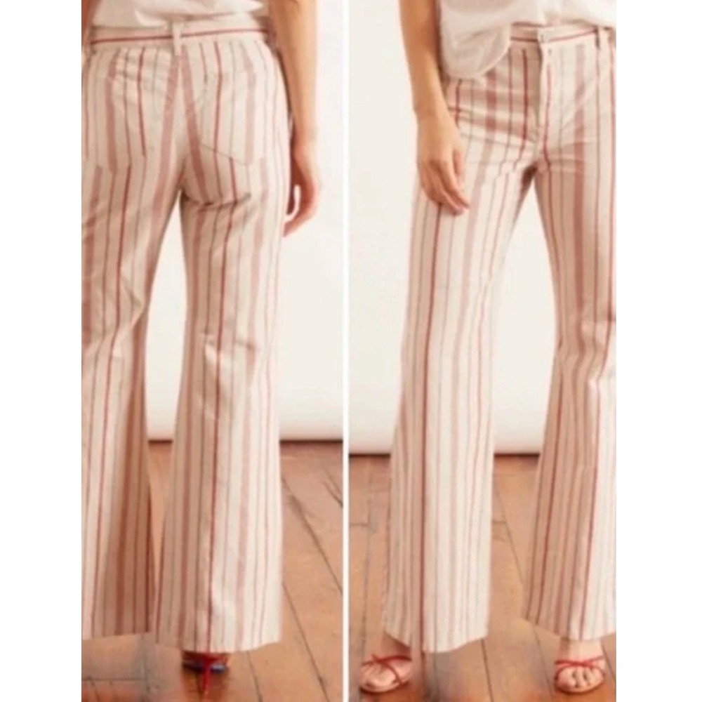 Nili Lotan Cotton and Linen Striped Wide Leg Flare Pants‎ Red/Cream Size 8 Retro